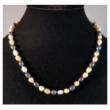 Multi-Color 7-8mm Genuine Rice Shape Fresh Water Pearl Necklace, 18.5" Length