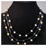 Multi-Color 3-String Genuine Fresh Water Pearl Necklace 18"