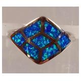 Blue Opal Ring - 925 Silver, Size 8