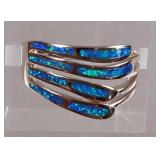 Blue Opal Four Band Ring - 925 Silver, Size 8 