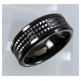 Tungsten Carbide Black Jagged Center Ring - 8mm - Size 10