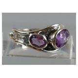 Sterling Silver and Multi-Faceted Oval and Round Cut Amethyst Ring With Three Stones - Design By Bob