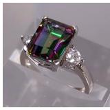 Multifaceted Emerald Cut Ametrine Ring - 925 Silver - Size 8