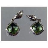 Sterling Silver And Multi-Faceted Green Amethyst Earrings