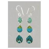 Handmade Sterling Silver Micro Mosaic Three-Tier Earrings