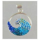 Handmade Sterling Silver Micro Mosaic Free Wave Pendant