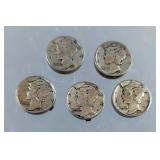 Mercury Dime Button Covers, 1937, 39, 40, 41, 41, Qty. 5 