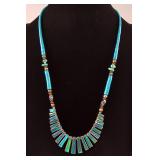 Native American Turquoise And Abalone Shell Necklace - 26" Length
