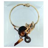 Snakeskin, Mother Of Pearl, And Wood Bead Necklace