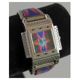 Carefree Timepieces Ladies Wristwatch With Handmade Sterling Silver Zuni Inlay, Artist Mark Q.T. 