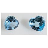 2 Multi-Faceted Heart Cut Light Blue Topaz Gemstones - 5.3 Total Carat Weight