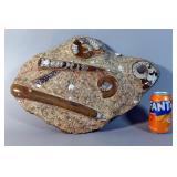 Large Ammonite And Orthoceras Fossil Plate With Wall Display Mounting Hardware Attached, 24.78 LB - 
