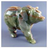 Carved Green Onyx Bear Statue - 6" x 4.5"