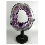 Large Brazilian Amethyst Portal Geode Slice On Rotating Stand - 25.24LB, 18" Tall x 11" Wide, 4.75" 