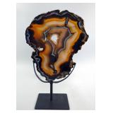 Brazilian Banded Agate Slice On Metal Display Stand - 9.75" x 8" 