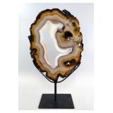Brazilian Banded Agate Slice On Metal Display Stand - 12" x 9"