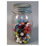 Vintage Marble Collection In Vintage Ball Jar With Milk Glass Lid - Qty 130