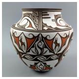 Zuni Pottery Jar By Artist Priscilla Peynetsa - 7" Tall, 4.25" Opening 