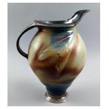 Steven Hill Stoneware Pottery Pitcher, 12.75" Tall 