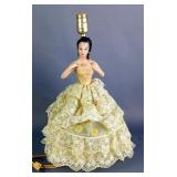 Antique 18" Painted Chalkware Doll Boudoir Lamp With Lace Skirting, Powers On