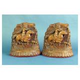 Metal Western Horse Bookends, 4.5" x 5.5", Syroco Molded Native American Riding Horse Back Bookends,