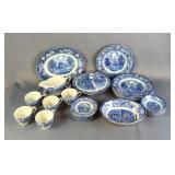 Liberty Blue Staffordshire Iron Stone Dinnerware, Qty 28 Pieces, Including Covered Casserole, Dinner