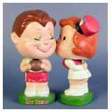 1960s LEGO "My Hero" Magnetic Kissing Bobble Heads, Qty 2, 5.5" Tall