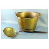 Brass 12" Ash Bucket, And Brass Strainer With 18" Hammer Iron Handle