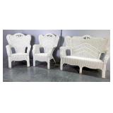Wicker Patio Set With Bench Seat And Armchairs, Qty 2