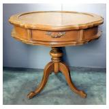 Side Table With Scalloped Edge And Single Drawer, 28" H x 28.5" Dia