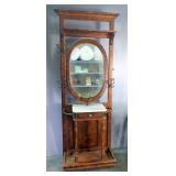 Hall Tree With Marble Top, Single Drawer, Tilting Mirror (Mirror Is Detached), 4 Double Hooks (1 Is 