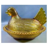 Indiana Glass Amber Nesting Chicken