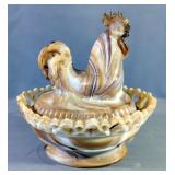 Imperial Glass Slag Nesting Chicken With Lace Topped Bowl, Approx 8" Tall