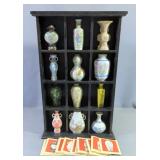 Franklin Porcelain Treasures Of The Imperial Dynasties Vase Collection, Each Represents A Different Chinese Dynasty, All With Info Cards, Each Approx 3.5" Tall, Total Qty 12, In Display Case