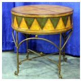 Drum Table with Faux Leather Look Top, Iron Legs, Heavy Table 2