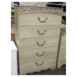 Ashley Furn 5 Drawer Chest of Drawers With Replicated Chestnut Grain, Faux Marble Top, 52"H x 32"W x