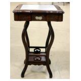 Beautifully Carved Lamp / Plant Table, Marble Insert, Cutouts with Stone Reveal, Excellent Condition