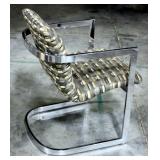 Reception Room Chair With Modern Chrome Frame, Geometric Pattern