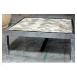 Large Chrome Framed Coffee Table, Zig Zag Stone Style Laminate Top, 38" x 38"