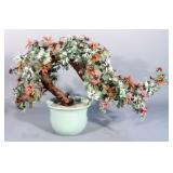 Fine Chinese Bonsai Jadite Decor, Large Jade / Stone Style Leafed Plant, Jadite Pot, 16"H x 29"L