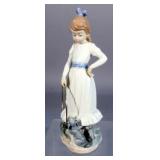 Nao by Lladro, Spanish Hand Crafted Porcelain, Girl With Puppy and Hoop Figurine, 9.5"