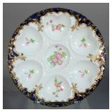 Limoges Oyster Plate, Blue & Gold Trim, Floral