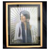 Indian Maiden Iridescent Sunburst Foil Style Framed Art 11.5 x 13.5"