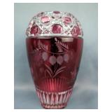 Meissen Bleikristall Red Vase, Marked M JW, 8" Tall