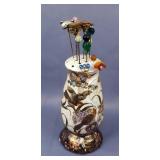 Satsuma Hand Painted Hat Pin Holder, 7.5" And Various Hat Pins