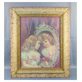 Compliments Of Smith Wallace Shoe Co. Girl And Her Reflection Print, Framed Matted Under Glass, 27" 
