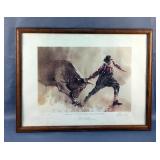 Patrick Waters Watercolor "Bull Dancer" Brawley Cattle Call, Signed And Numbered, 132/250, Framed Un
