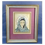 Rose Adape Silk Painting, Framed Matted Under Glass, 18.5" x 15.5" 