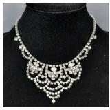 Rhinestone Art Deco Style Jewelry, Includes, Clear Rhinestone Matching Necklace And Pierced Earrings