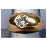 Mens 14k Gold Band With Faux Diamond Center Stone, Size 10.5 